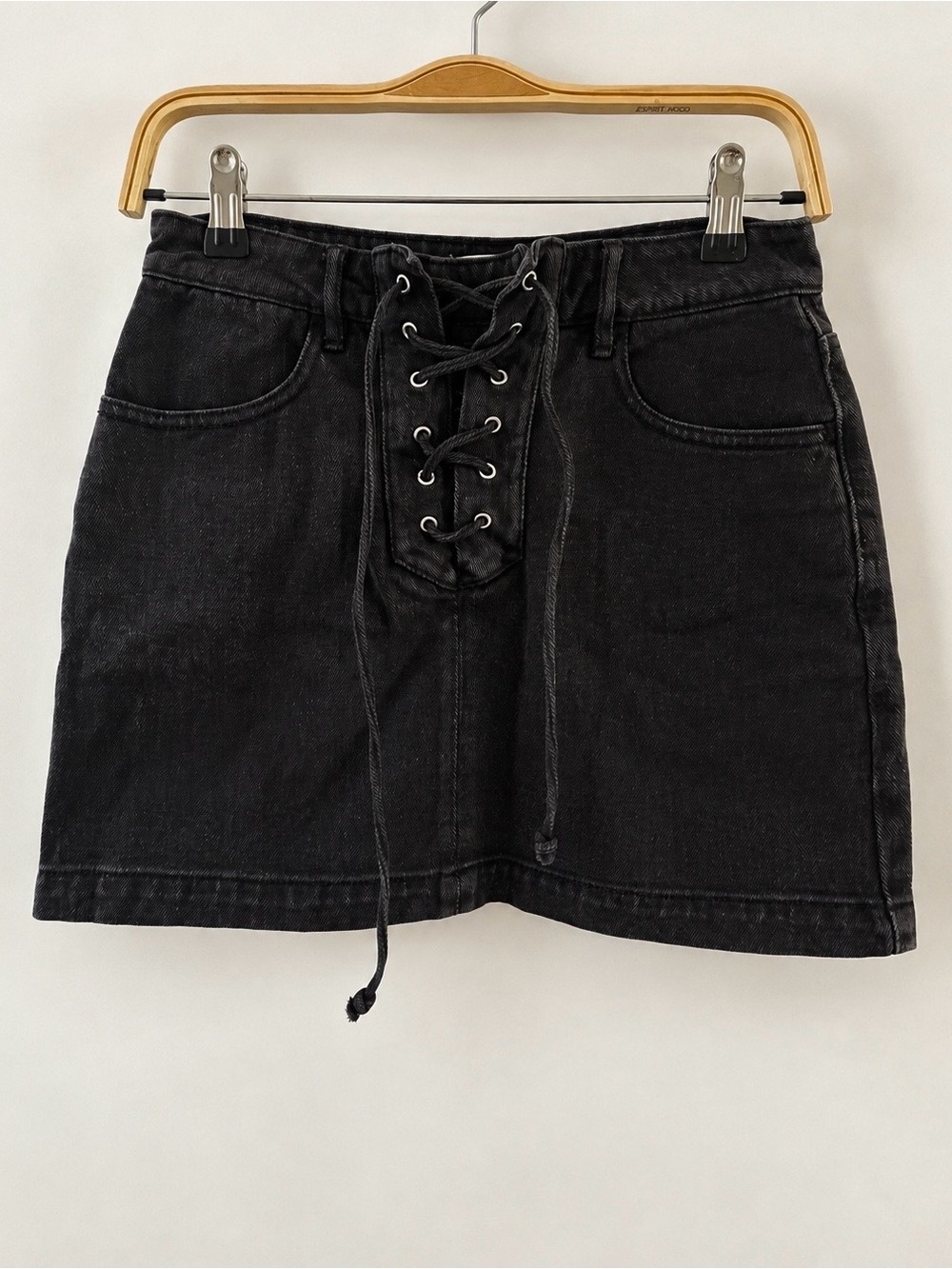 PacSun Black Denim Lace-Up Mini Skirt Washed Black